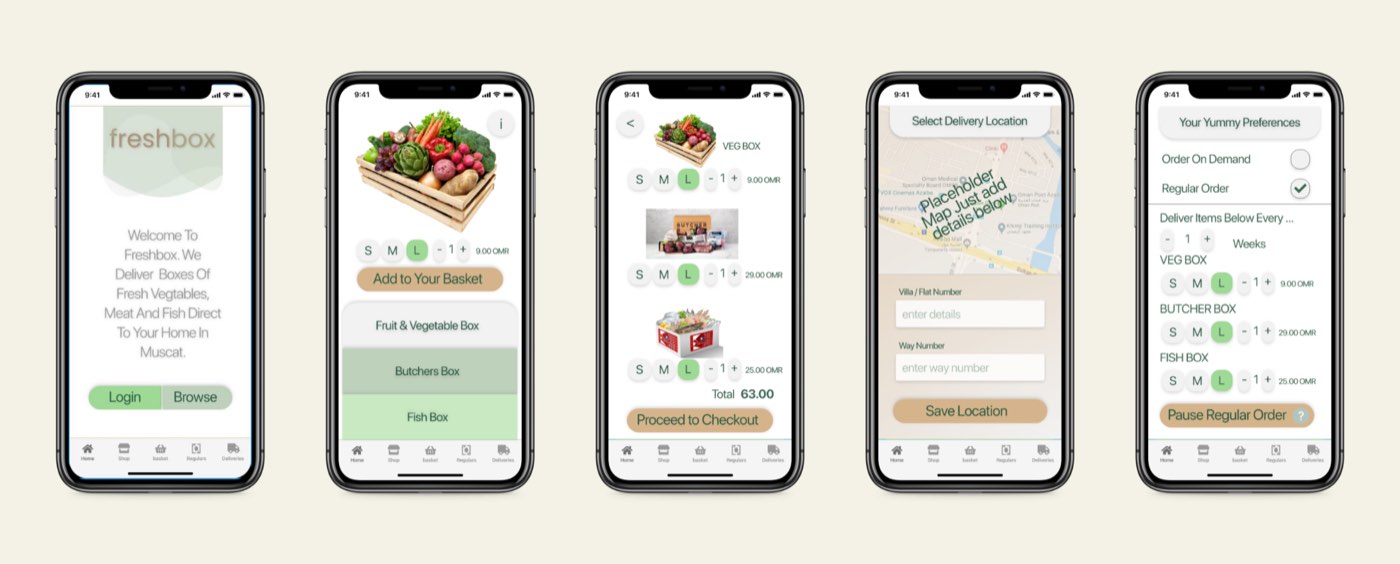 FreshBox shopping app screens